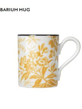 Gucci "Herbarium" Porcelain Mug with Yellow Floral Motif and Black Rim